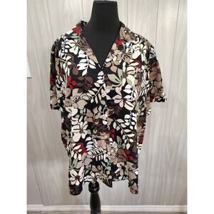 Cathy Essentials Woman Hawaiian Floral Button Front Shirt Sz 1X Tropical Cruise